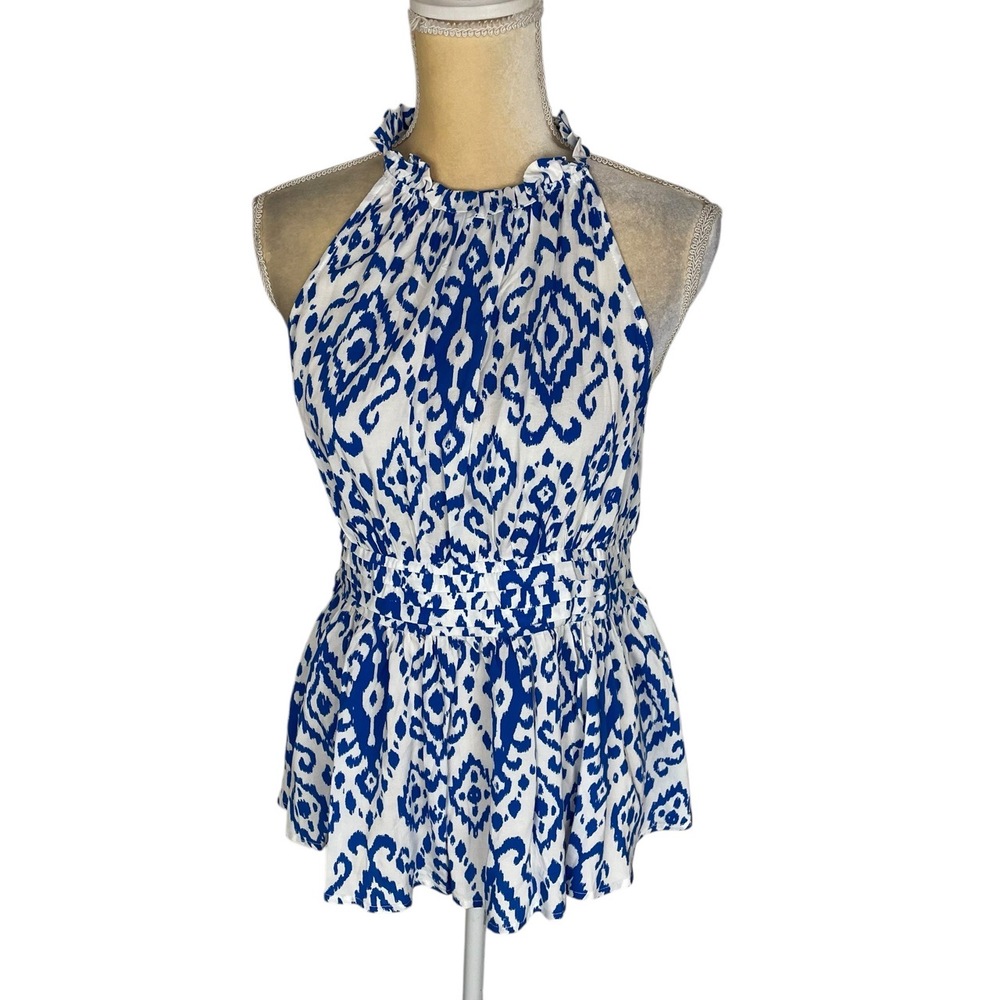 Savanna Jane Blue and White Halter Top